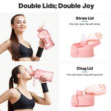 UKEIN Half Gallon Water Bottle With Storage Sleeve, 74oz Large Water Bottle With 2 Lids(Straw Lid And Chug Lid), Big Sports Water Jug For Gym With Strap, Drink Container With Handle - 粉紅色網格 - 查看 3