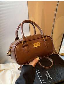 韩版保龄球造型女士手提包，2025新款时尚单肩斜挎方形包，复古波士顿风