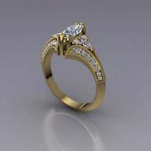 1 pieza Anillo de compromiso con forma de ojo chapado en oro de 14k con cubic zirconia brillante, elegante alianza de boda con detalles suaves, adecuado como regalo para fiestas, Día de San Valentín y cualquier ocasión