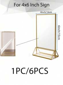6pcs/12pcs Acrylic Sign Holder, Transparent Acrylic Signage Display Stand Multipurpose Double-Sided Gold Frame Wedding Number Plate Table Flyer Menu Card Rack Acrylic Menu Card Holders - Multicolor - View 12