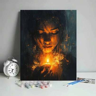 1 Set Woman Lighting Candles Digital Oil Painting DIY Art Kit Without Frame, Home Decor For Living Room & Bedroom, Creative Gift For Holiday, Birthday, 16"X20"