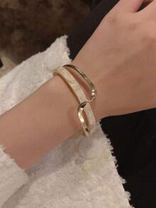 男士夏季独特设计珍珠母贝手链，不对称双层设计，适合日常佩戴、派对、母亲节礼物 - 雙層螺紋手鐲 - 查看 2