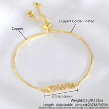 1 件优雅可调节“妈妈”MaMa 字母金手链镶嵌方晶锆石铜 18k 镀金女士时尚珠宝送给妈妈的完美生日礼物 - 金色 - 查看 14