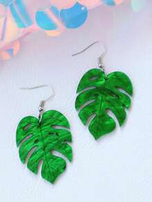 1 对绿色圣帕特里克节亚克力叶耳环，醋酸纤维别致奢华叶耳环吊坠