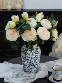 1 pièce Bouquet de fleurs artificielles de style vintage, pivoines, roses. Décoration de maison, fleurs factices - multicolore - Voir 6