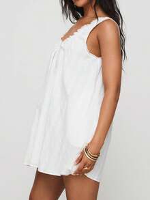 Women's Sexy Sleeveless Tie Front Lace Trim Boho Beach Dress Casual V Neck A Line Party Mini Dress - White - View 3