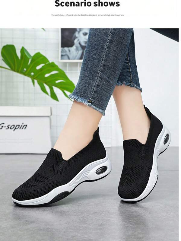 1 Paio Di Scarpe Sportive Da Donna Con Zeppa In Stile Cinese Casual, Intrecciate, Con Piattaforma Confortevole E Traspirante, Adatte Per Tutti I Periodi Dell'anno