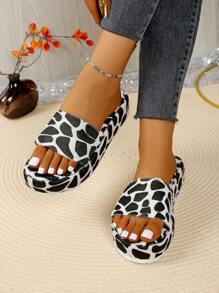 1 Pair Leopard Print Asymmetrical Cartoon Water Drop Sandals, Slippers, Home Slippers, Wedge, Platform Shoes For Beach, Wedding, Party, Office, Home, Outdoor, Spring/Summer, Elevator