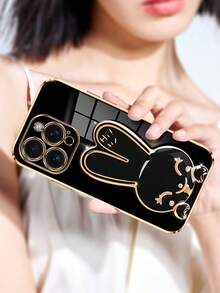 可爱长耳兔立式电镀防摔手机壳，兼容 16/15/14/13/12/11/X/XS/XR/8/7 Plus/Pro Max，Galaxy S25/S24/S23/S22/S21/Note 20/A55/A54/A53/A52/A35/A34/A23/A16/A15/A14/A13/A12/A05S/FE/Ultra 4G/5G，Redmi Note 13 Pro，Infinix Hot 40i/Smart 8/Spark/GO 2024，OPPO Reno/VIVO/MOTO/Honor，时尚防震、防水、防刮花新款手机壳 - 黑色 - 查看 6