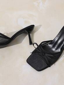 Women's Black Mesh Bow Decor Stiletto Heel Sandals, Elegant European/American Fashion New Style Mules, Suitable For Various Occasions - Black - View 7