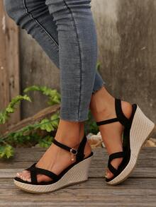Giày sandal đế xuồng màu trơn nhẹ dành cho nữ, thiết kế xỏ chân tiện lợi, sang trọng và thời trang, mẫu giày nữ thoải mái mới nhất mùa hè 2026, phù hợp cho du lịch, dã ngoại và các dịp trang trọng. - màu đen - Xem 10