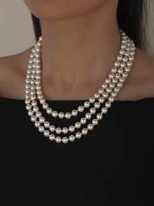 1pc Layered Knotted Pearl Necklace, Minimalist & Practical Multi-Purpose Design