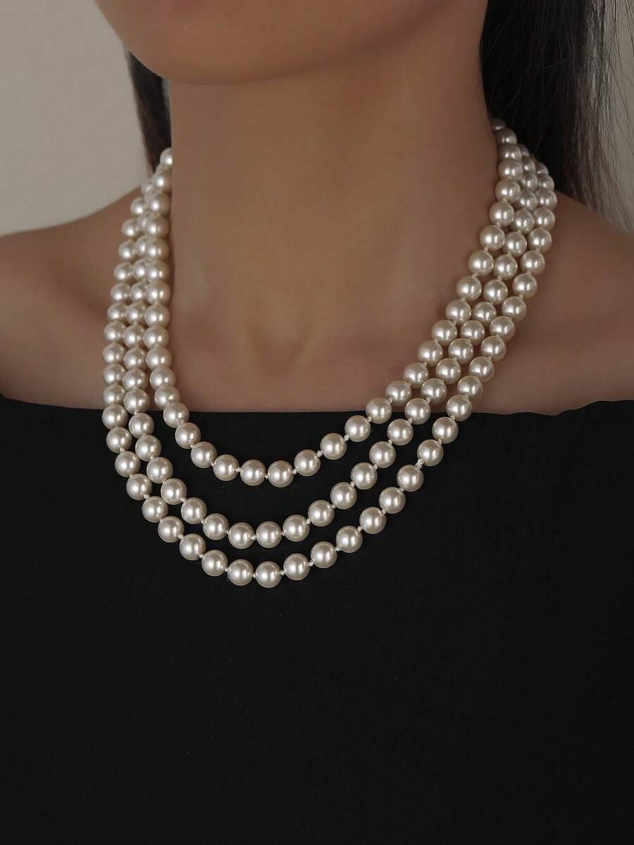 1pc Layered Knotted Pearl Necklace, Minimalist & Practical Multi-Purpose Design