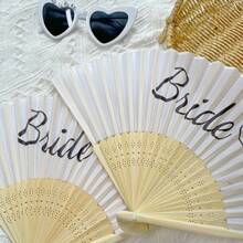 5把/1把白色新娘爱心印花丝绸木质折扇，竹制手持折扇，适合新娘、单身派对、婚礼、新娘送礼会装饰、伴娘礼物、单身派对拍照道具、婚礼装饰、新娘礼物、单身派对装饰和新娘送礼会配饰，派对和活动的绝佳选择，夏季配饰 - 彩色 - 查看 7