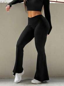 Pantaloni sportivi a vita alta, elastici, a campana, di colore unito, pantaloni da yoga, leggings compressivi, pantaloni da corsa e fitness, leggings primaverili ed estivi da donna, abbigliamento femminile