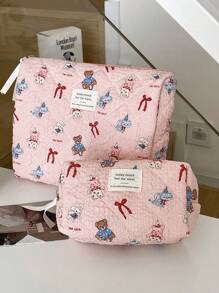 Bolsa de cosméticos de tela suave con estampado de muñeca, estuche con cremallera para maquillaje dulce y lindo para almacenamiento, adecuado para el hogar, viajes y salidas