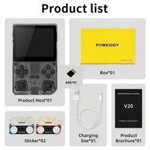 powkiddy Portable Arcade Game Console Features An Open-Source Linux System, 3.5-Inch IPS High-Definition Display, 64GB 10K+Expexptable Game Storage, An OTG Interface, 5000mAh Rechargeable Lithium Battery, USB Charging, And Is Made Of ABS Material. It Is An Ideal Holiday Gift For Outdoor Activities And Offers A Fresh And Eye-Catching Display For Outdoor Adventures. The Design Is Durable And Does Not Require Batteries