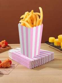 12pcs/6pcs Pink Striped Gift Boxes, Suitable For Party, Gathering, Movie Night, Birthday, Candy/Popcorn Box, Birthday Party Supplies, Paper Snack Rack Decor, Carnival Party, Gift Packaging, Birthday Wedding Party Room Table Decoration - Pink - View 2