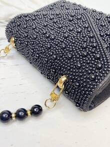 Women Pearl Formal Handbag, Shiny Fashion Evening Clutch For Wedding, Party - Black - View 10