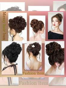 凌乱爪夹发髻合成卷发髻耐热波浪发髻，带蓬松自然发夹接发黑棕色金发髻，适合女性时尚卷发，适合日常佩戴假发 - 彩色 - 查看 7