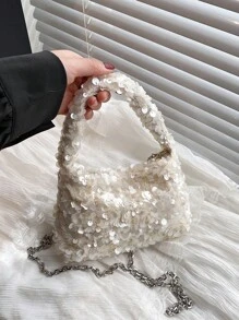 1 pieza Bolso de mano pequeño de alta gama con brillo, estilo minimalista para fiesta de noche, adecuado para banquetes y ocasiones