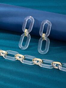 Women's Jewelry Set - Fashion Transparent Acrylic Simple Necklace Earrings Three Pieces Set - Transparent - View 3