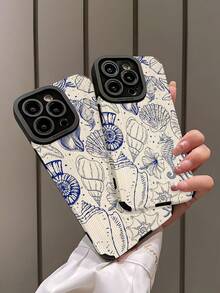 1pc Minimalist Striped Ocean Graphic Faux Leather Soft Shockproof Phone Case Compatible With Iphone 16/16 Plus/16 Pro/16 Pro Max And - Multicolor - View 4