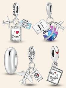 1Pc Fashionable 925 Sterling Silver Round-The-World Traveller Aircraft Charm Bead Fit For Women Bracelets Bangles DIY Jewelry Making And Daily Outfit Matching Jewelry Decoration For Girls