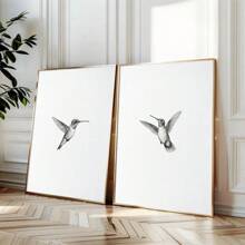 Set de 2 colibri neîncadrat schiță artă poster vintage tipărire canvas minimalistă păsări animale decor abstract de perete pictură retro pentru cămin, apartament, sufragerie, dormitor, decorațiuni moderne pentru casă