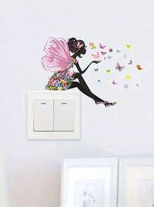 1 pièce/3 pièces/5 pièces Stickers muraux de fée et de papillon fantaisie - Autocollants de lampe amovibles et colorés, compatibles avec les interrupteurs, décorations finition mate pour la chambre à coucher et le salon, décoration imaginative pour la maison, tapis de bain, tapis de sol, décoration d'automne, accessoires de salle de bain