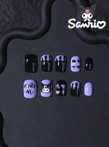 Sanrio Sanrio Kuromi 24Pcs Short Square Nail Sanrio Tip Press On Nails Cute Kuromi Design Perfectly Fits Acrylic Fake Nail Set,Including 1 Jelly Glue And 1 Nail File ,Hello Kitty Nails For Children And Girls Daily Life Use Nail Supplies Nails