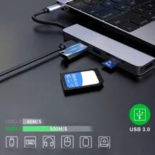 USB C Hub 6 In 1 Type C 3.1 To 4K Adapter With SD/TF Card Reader PD Fast Charge 2.0/3.0 Data Transfer Port USB Flash Drive Socket Compact And Portable Carry On Business Trips For Laptop Computer PC Android Phone Tablet