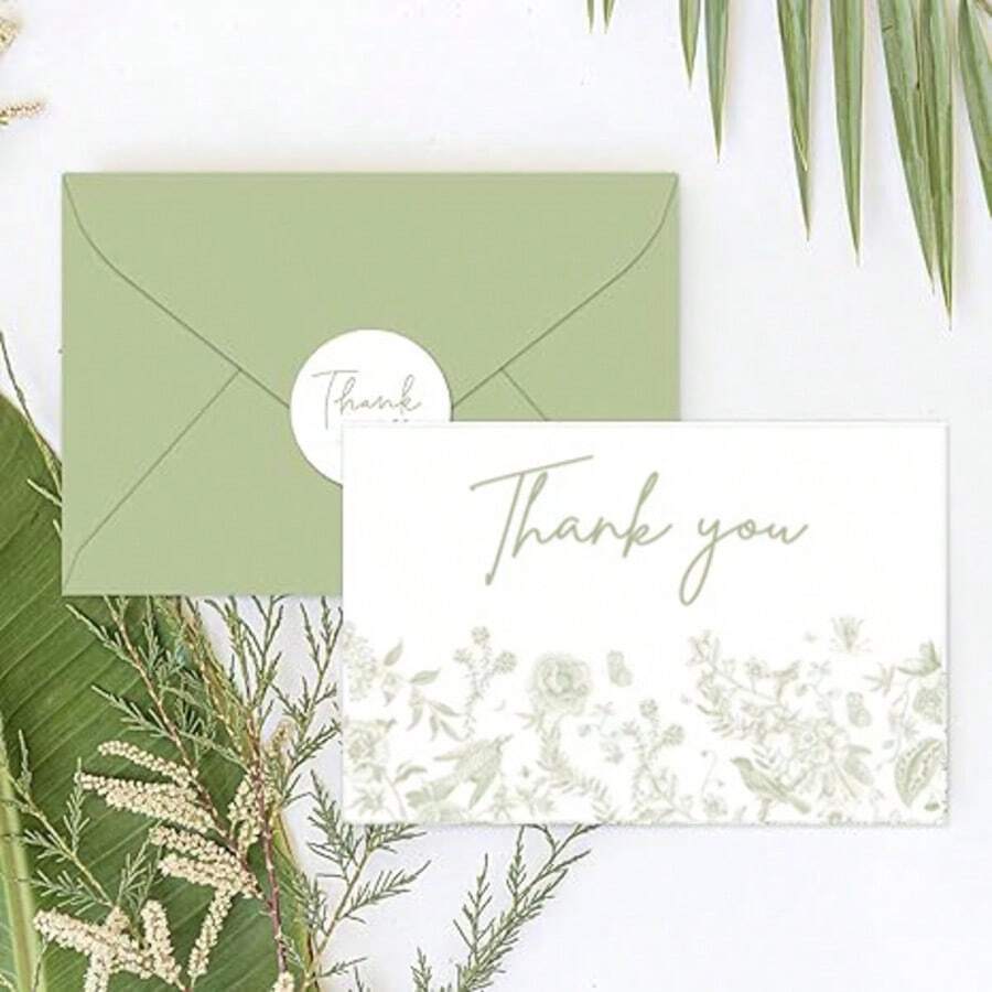 Green Floral Thank You Cards With Envelopes,Wedding Invitation Cards,Thank You Notes For Wedding,Business, Small Business, Funeral, Graduation