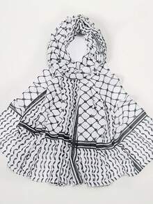 优质雪纺头巾，黑白几何印花 - 一体式女士百搭头巾，加长休闲装，适合所有季节 - 白色 - 查看 11