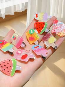 10 pièces/set Pinces à cheveux multicolores au design de glace, accessoires capillaires de style snack créatifs, nouvelles pinces pour frange, mode et mignon, convient pour les vacances, les cadeaux, les voyages - Multicolore - Voir 4