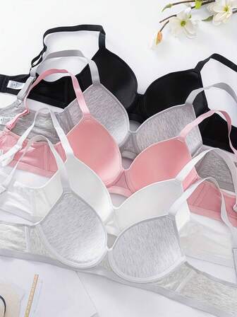 5 st enfärgade bygel-bh:ar, sexig och bekväm push-up-bh - utan vaddering, justerbara axelband