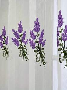 Cortina bordada em estilo campestre (1 peça), cortina transparente floral em tons de roxo e lavanda, ideal para sala de estar, quarto, escritório e decoração de casa. - Roxa - Ver 8