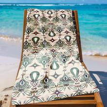 1件装，蓝橙色花卉图案沙滩巾，轻便、速干、吸水性强，71英寸 x 31.5英寸