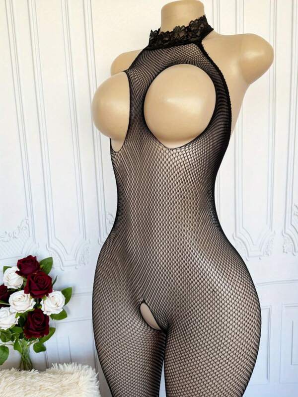 Lencería sexy - Ropa interior transparente de malla para mujer, mono con pecho abierto, calcetines de malla abierta, ropa interior sexy para mujer, adecuada para regalos de aniversario/noches de confianza para club, salida nocturna, citas, espectáculos, noche de bodas - Medias y pantis atrevidos