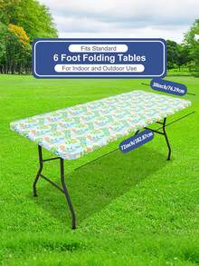 1pc Rectangle Vinyl Tablecloth, Fitted Table Cover Washable 6ft Outdoor Table Cover With Elastic Edges Perfect For Camping, Picnics, And Garden Parties Durable Polyester - Multicolor - View 16