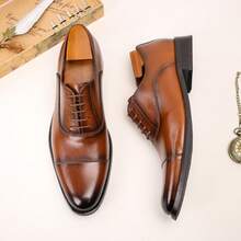Giày da trang trọng dành cho nam Giày công sở Oxford cổ điển, Giày công sở ba khớp dành cho quý ông, thoáng khí, chống mài mòn, cổ điển, thoải mái, giày cưới có dây buộc - màu nâu - Xem 5
