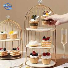 Elegant Double-Layer Birdcage Cake Stand - Golden Cast Iron Dessert Display For Living Room, Perfect For Snacks, Fruit & Sweets Dessert Table Display