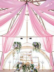 1 pièce Rideau voile rose transparent, drapé de plafond en mousseline, décoration de cérémonie de mariage romantique, rideau transparent polyvalent, décoration de mariage en extérieur, décoration de baby shower, décoration de réception de mariage, décoration de fête d'anniversaire, toile de fond d'arche de mariage, décoration d'arrière-plan de fête - Rose bonbon - Voir 7