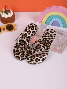 1 双夏季女童人字拖，时尚心形水钻，随机印花设计，适合户外、度假、沙滩、平底凉鞋 - 棕色 - 查看 4