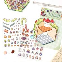 4pcs Rainbow Fortress 3D Stickers Creative Miniature Scene Layout Sticker Set