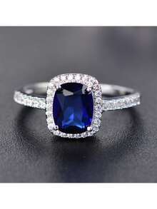 1 件优雅奢华的蓝宝石蓝色方晶锆石钻石订婚/结婚戒指，送给女友/未婚妻的礼物 - 藍色 - 查看 8