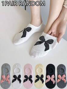 6 Pairs/Sets Of Women's Four Seasons Japanese JK Ankle Socks, No Show Socks Cute Bow Pattern Suitable For Everyday School