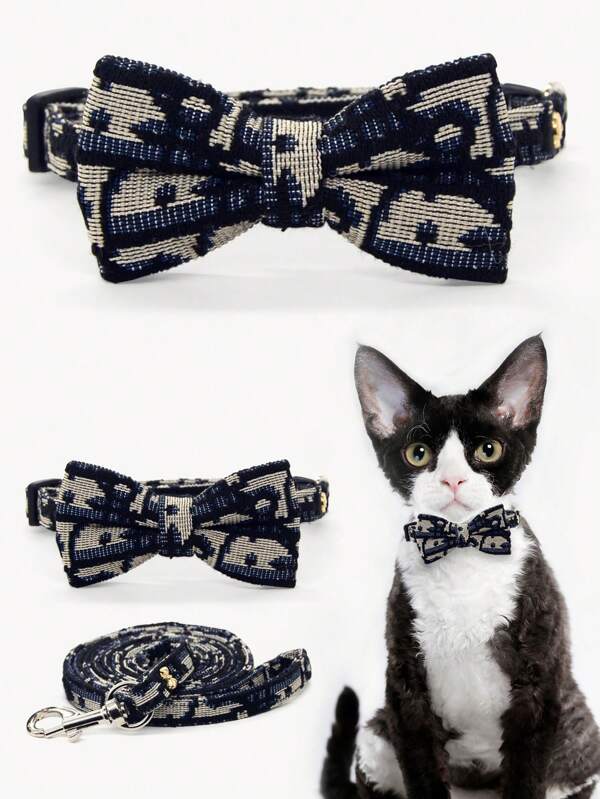 Elegante juego de collar y correa para mascotas de poliéster impreso, de tamaño ajustable, resistente y duradero, cuerda de entrenamiento adecuada para gatos o perros, apta para uso diario