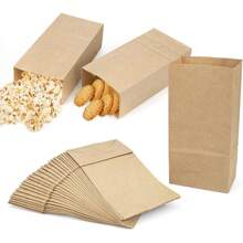 50/100 bolsas de papel kraft marrón, bolsas de embalaje duraderas para regalos de fiesta, aperitivos, galletas, hamburguesas, adecuadas para pequeños negocios, comestibles, almuerzos, recuerdos de fiesta, para llevar, aplicables para fiestas, bodas, cenas de verano, vuelta al cole, Día Nacional, Halloween, Navidad
