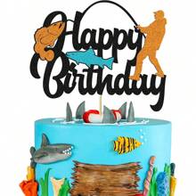 1 Packung "Gone Fishing"-Kuchendekoration "Happy Birthday", Fischer-Kuchenaufsatz, Fischer-Themen-Dekoration für Gone Fishing-Party-Zubehör, Dekoration, Weihnachten